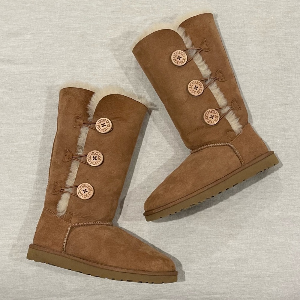 UGG® Bailey Suede Button Triplet Water-Repellent Boots- Chestnut